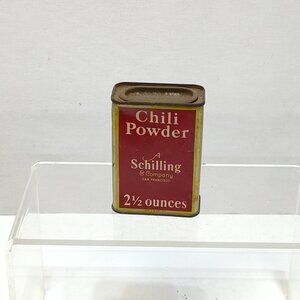 Schilling & Co Chili Powder Spice Tin 2 Oz 1930s Retro Kitchen Décor Collectible